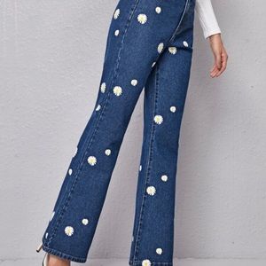 High waist Daisy Print Flare Leg Jean SHEIN